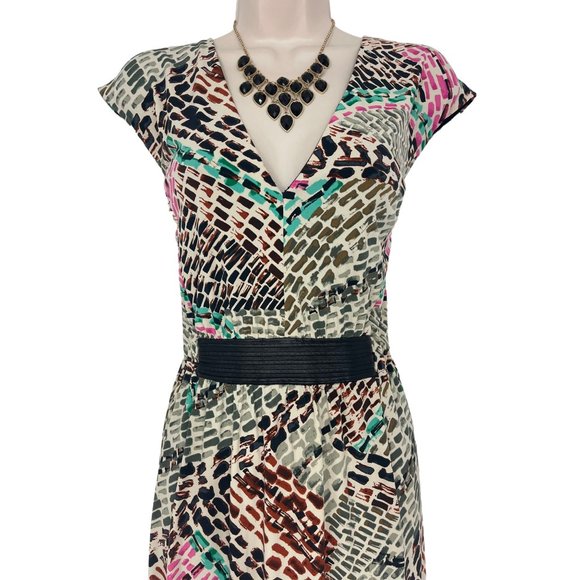 Size 14 WATERCOLOR ABSTRACT PRINT SLEEVELESS‎ DRESS Spring Summer Wedding Party - Picture 2 of 4